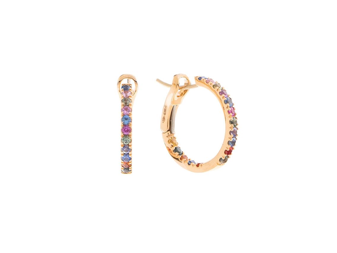 Alberti Ohrschmuck Creolen 18kt Roségold 5,8g Regenbogen Saphire 1,37ct 