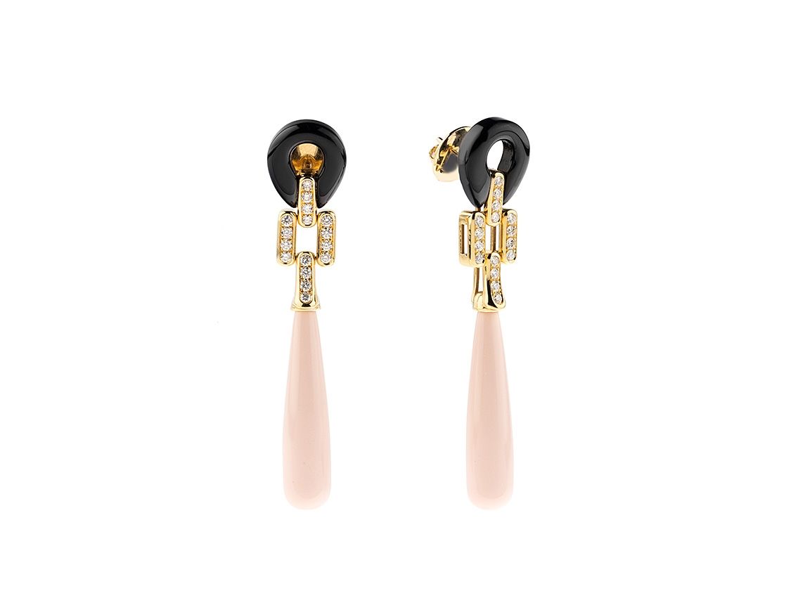 Alberti Ohrschmuck 18kt Gelbgold 13,3g Diamanten 0,58ct Korallen Onyx mit Zertifikat
