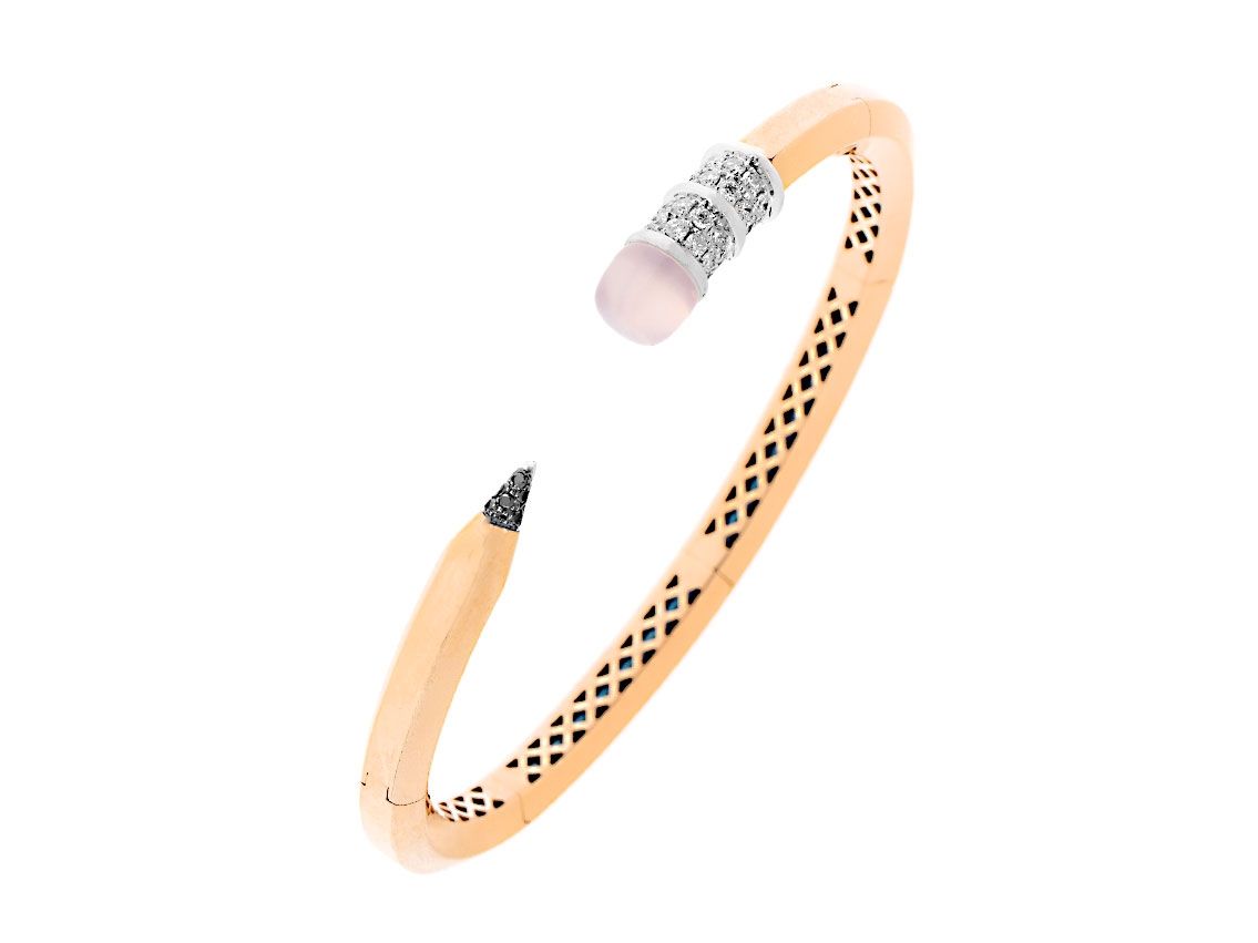 Alberti Armreif Bleistift 18kt Roségold Diamanten 0,47ct Rosenquarz 2,25ct Zertifikat Neu 