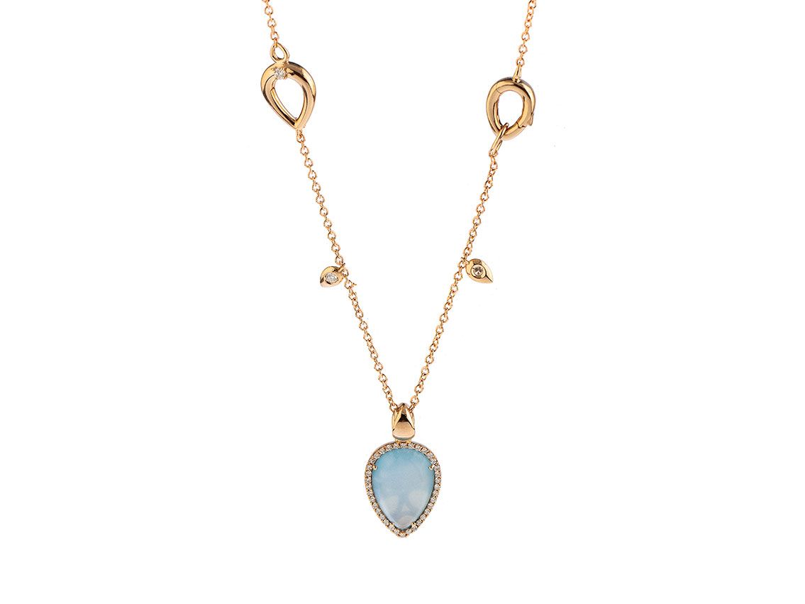 Halskette Anhänger Tropfen 18kt Roségold 16,3g Diamanten 0,68ct Topas 10,76ct 480mm mit Zertifikat