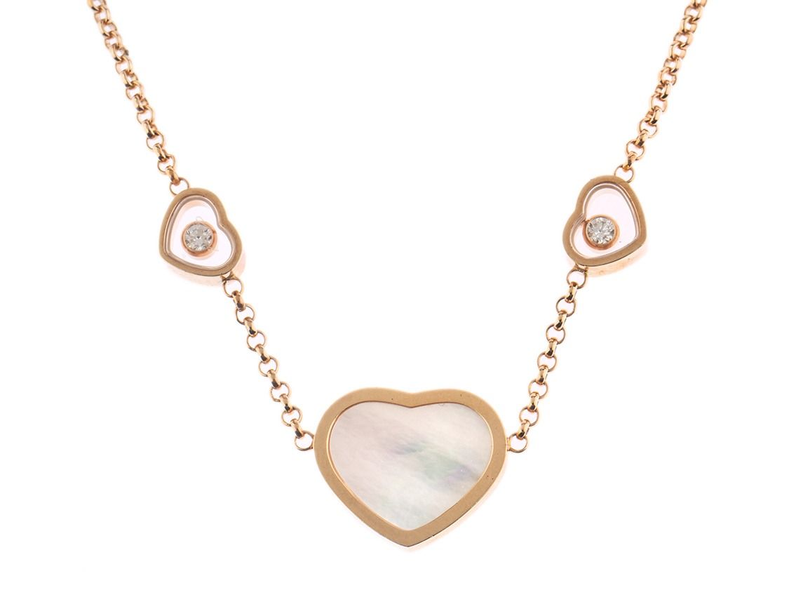 Chopard Collier Happy Hearts 18kt Roségold 7,7g Diamanten 0,10ct Perlmutt mit Box und Papiere