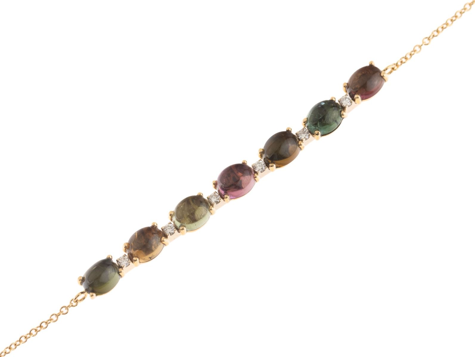 Nanis Armband 18kt Gelbgold 3,5g Diamanten 0,06ct Turmalin 3,01ct 195mm mit Box und Papiere