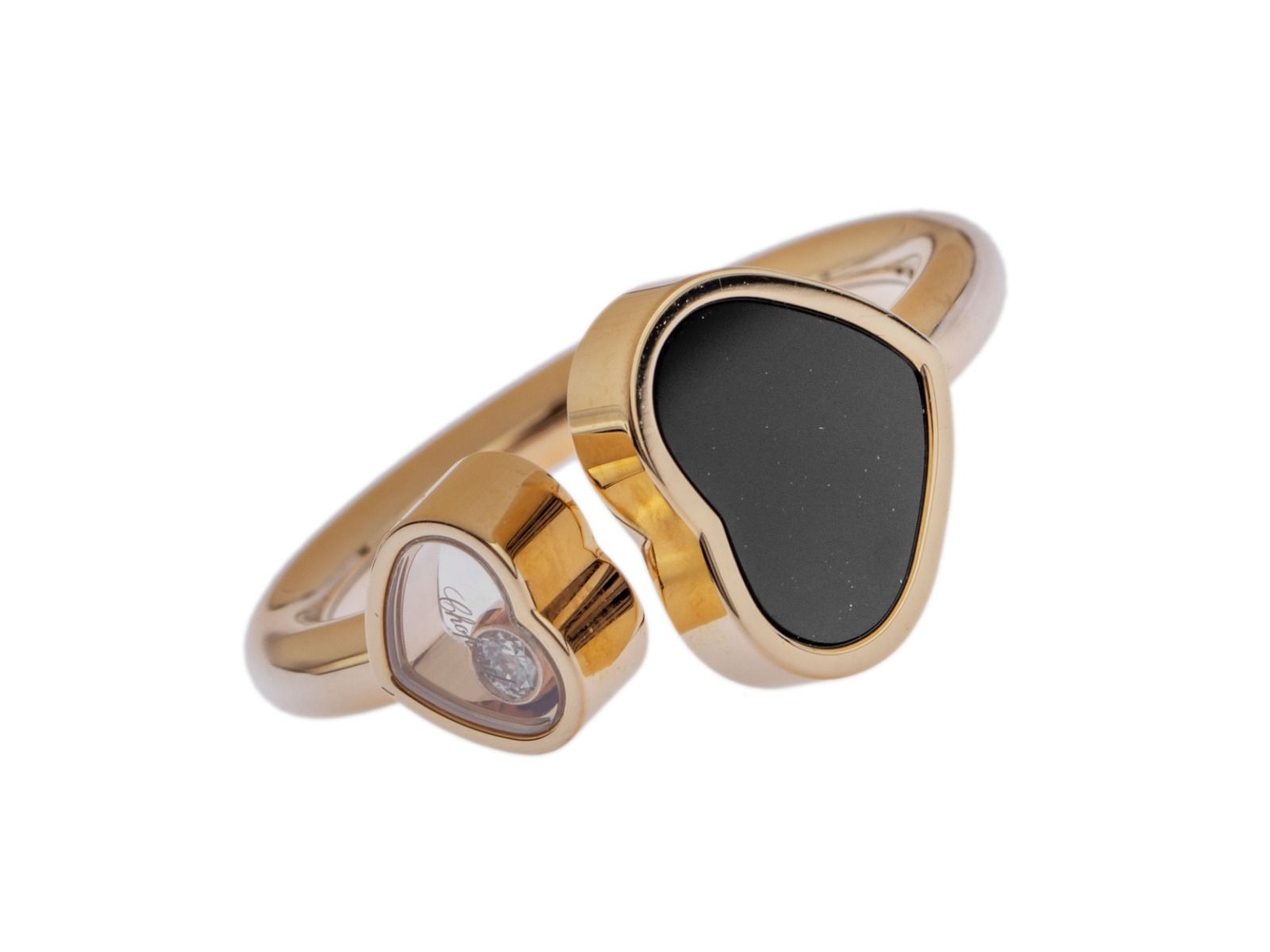 Chopard Ring Happy Hearts 18kt Roségold Diamant 0,05ct Onyx 3,8g mit Box und Papiere