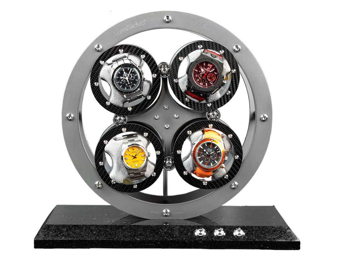 LumiSidus LS4 Quatro Carbon Uhrenbeweger Stahl mit Granitsockel 34x32x17cm Neu