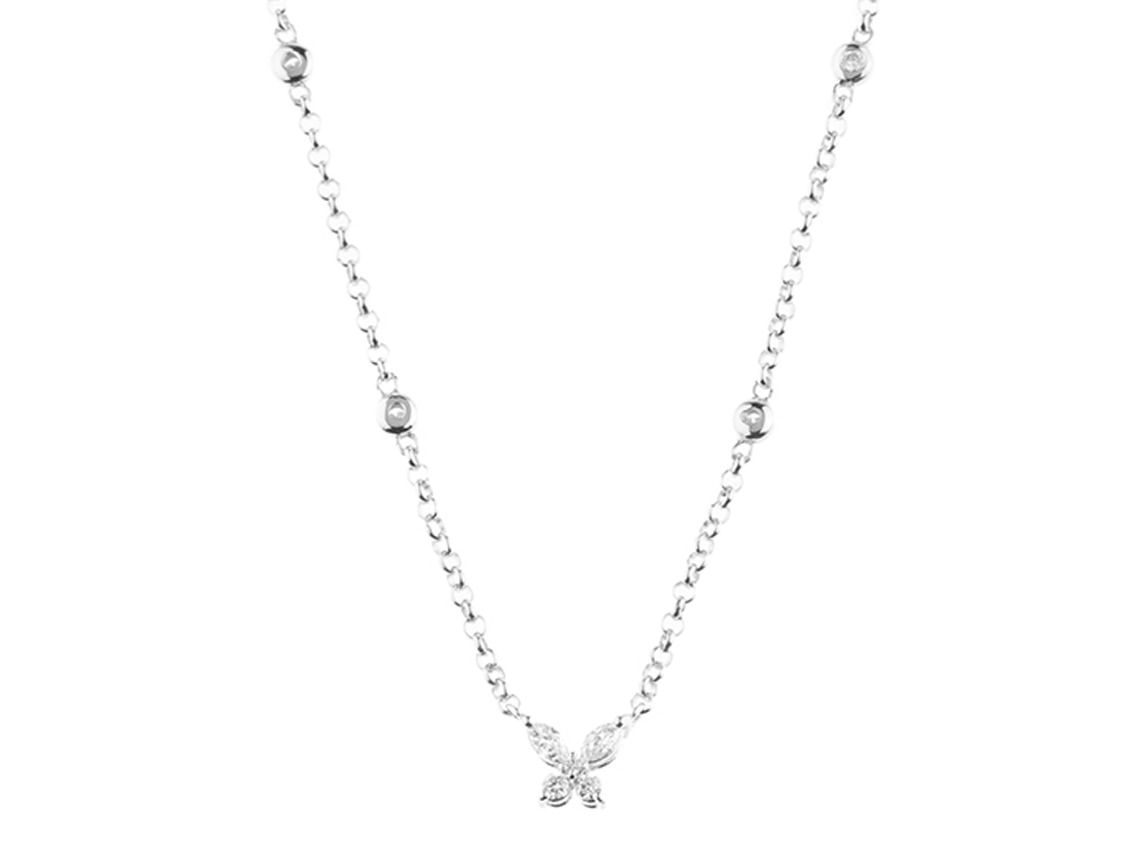 Halskette Anhänger Schmetterling 18kt Weißgold 3,8g Diamanten 0,22ct 420mm 