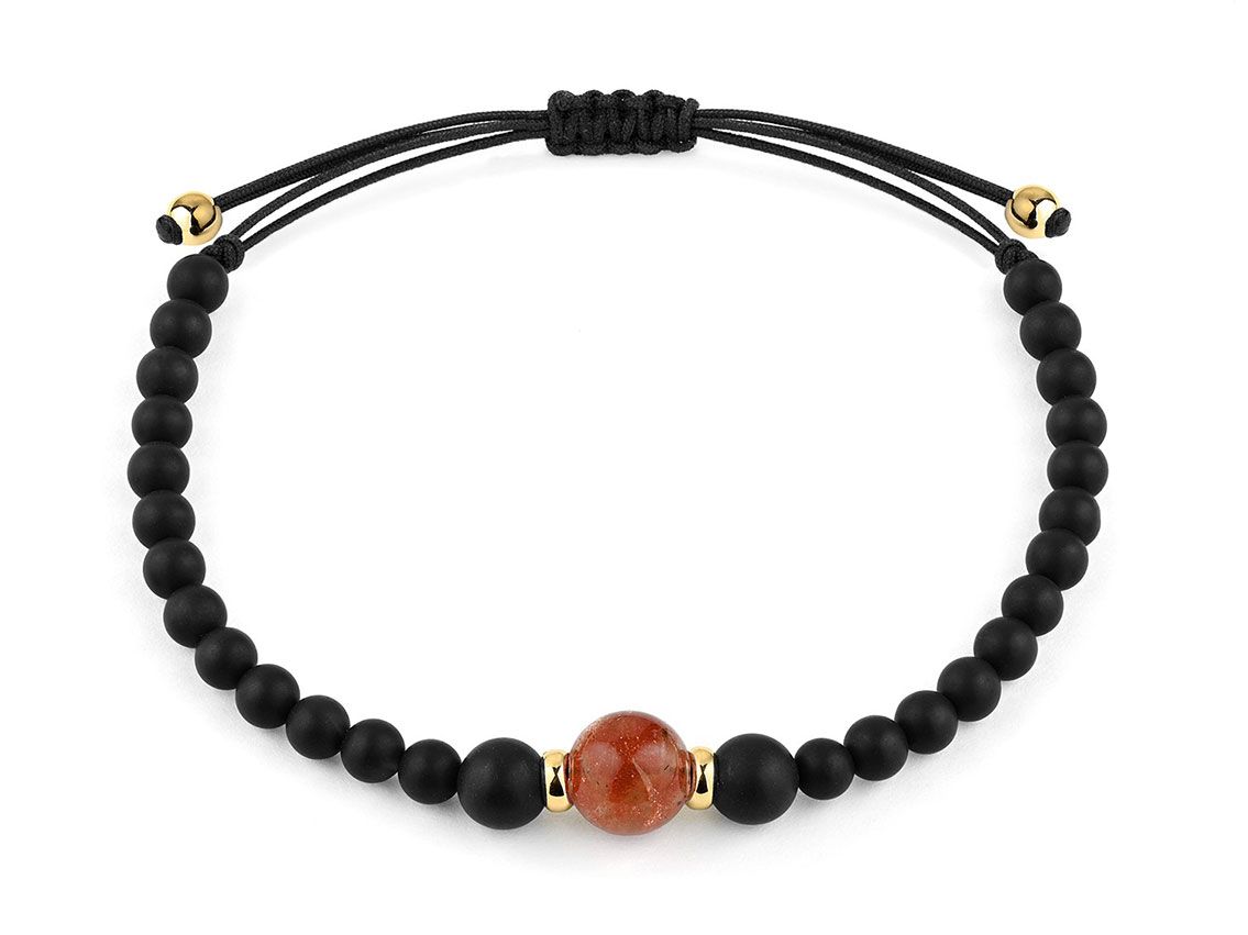 Facet Armband Edelstein Perlen Mondstein Onyx 18kt Gelbgold 4,5g 
