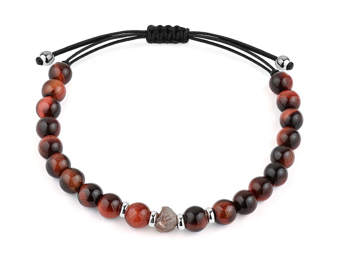 Facet Armband Edelstein Perlen Tigerauge 18kt Weißgold 8,0g 