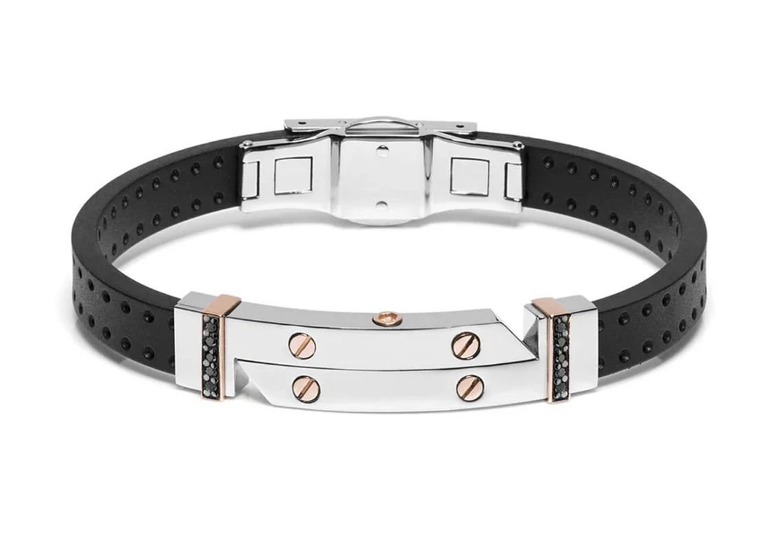 Baraka Armband 18kt Roségold Stahl Kautschuk 0,30g Black Diamant 0,15ct