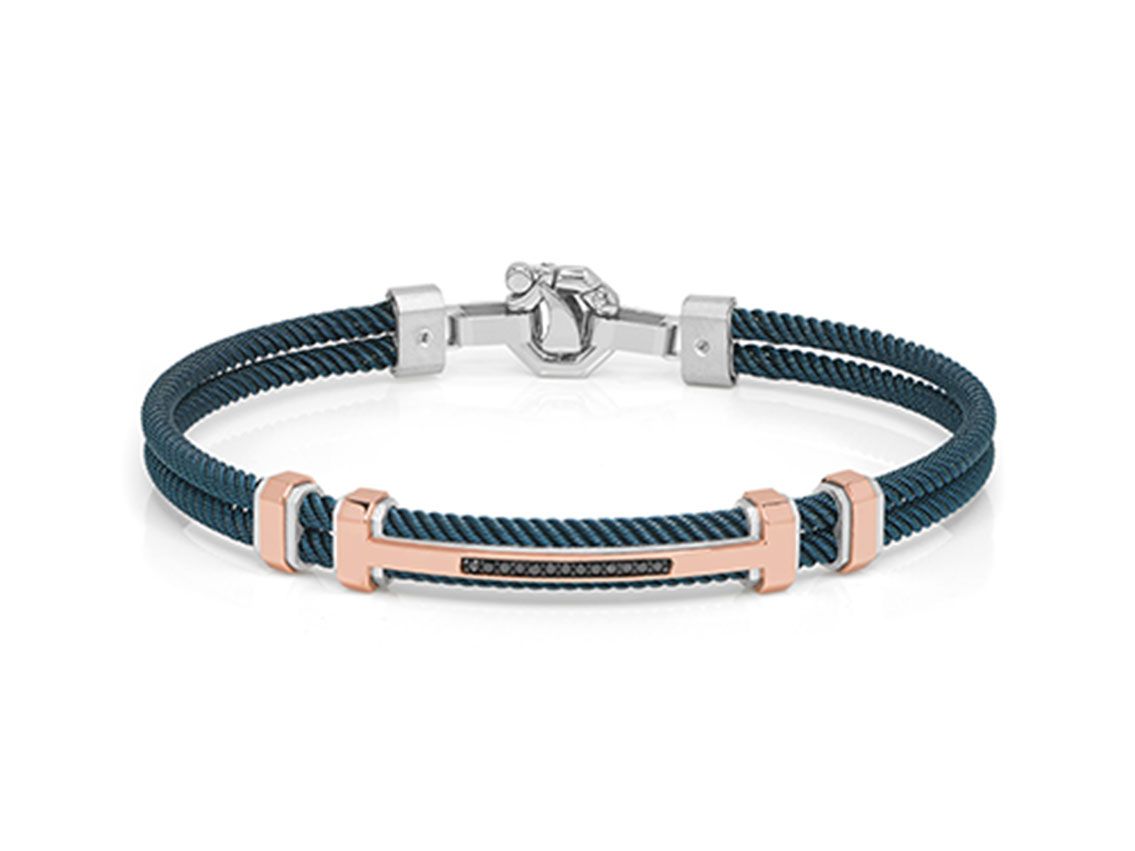 Baraka Armband 18kt Roségold 925er Silber Stahl PVD blau 23,0g Diamanten 0,12ct Neu