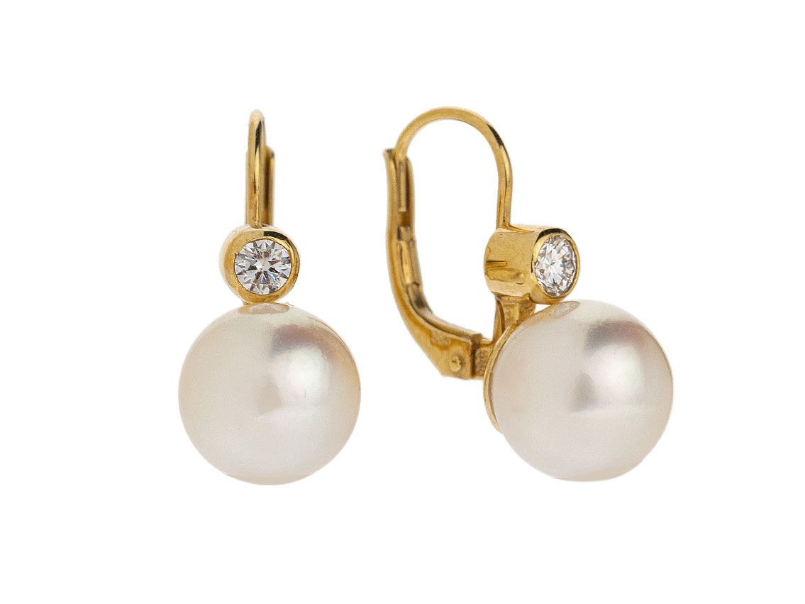 Palido Ohrhänger 14kt Gelbgold 1,8g Diamanten 0,20ct Zuchtperlen 