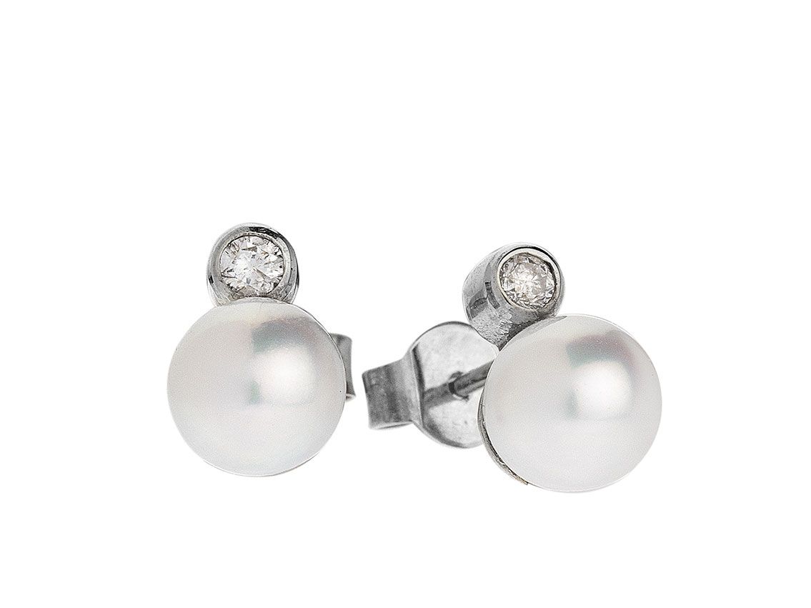 Palido Ohrstecker 14kt Weißgold 1,4g Diamanten 0,08ct Zuchtperlen 