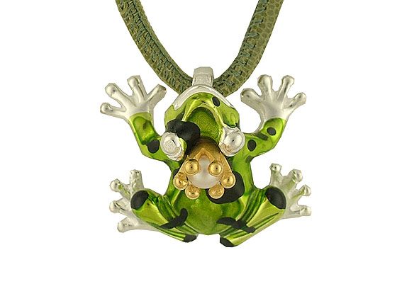 Drachenfels Anhänger "Giftfrosch XL" mit Lederband Nappa UVP 574,- Neu