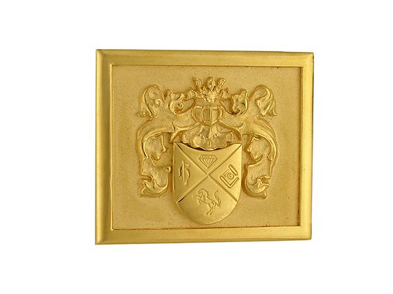 Gürtelschnalle Familienwappen 18kt Gelbgold 75g Handarbeit