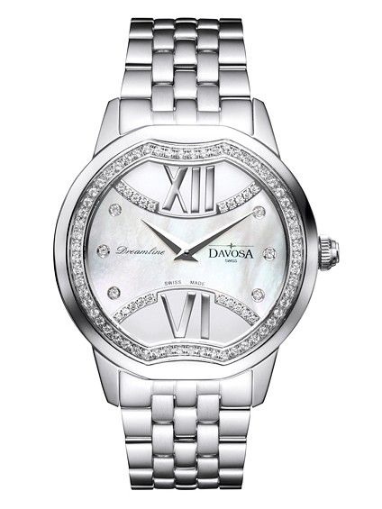 Davosa Dreamline II Stahl Zirkonia Perlmutt Quarz 35x36mm Neu