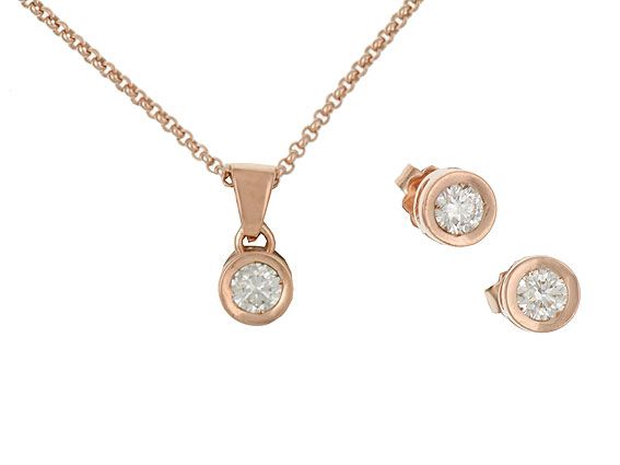 Set Collier & Ohrstecker Solitär Diamond 0,95ct 18kt Roségold 