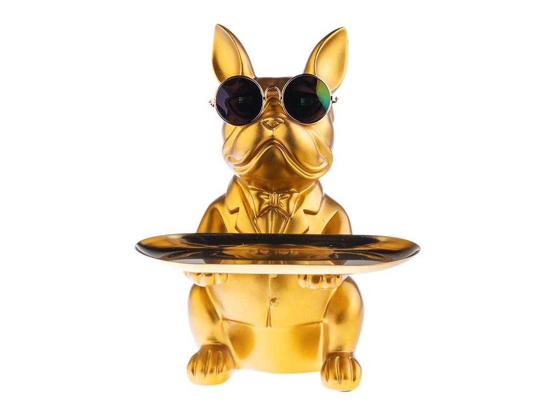 Pop Art Skulptur Französische Bulldogge Gold 28 x 16cm 