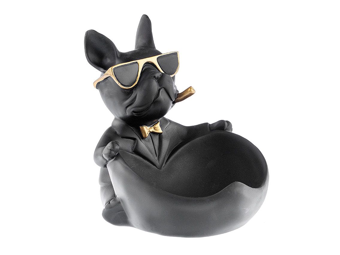 Pop Art Skulptur Französische Bulldogge Schwarz Gold 20 x 19cm 