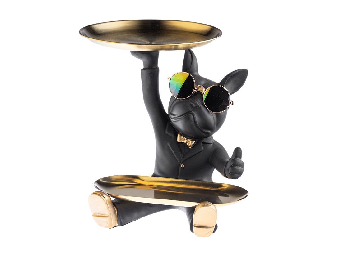 Pop Art Skulptur Französische Bulldogge Schwarz Gold 32 x 19cm 