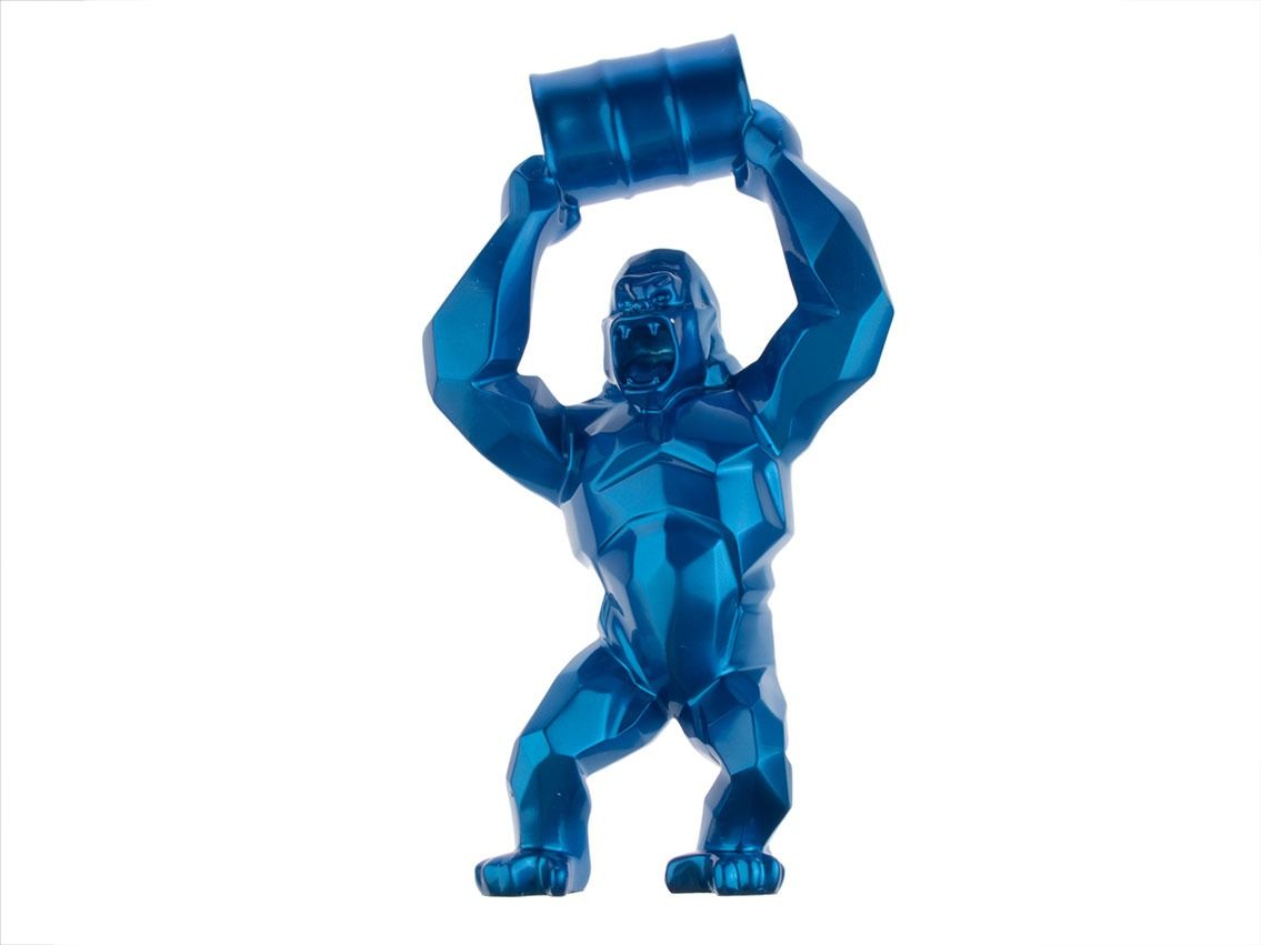 Pop Art Skulptur Gorilla Blau Metallic 38cm 
