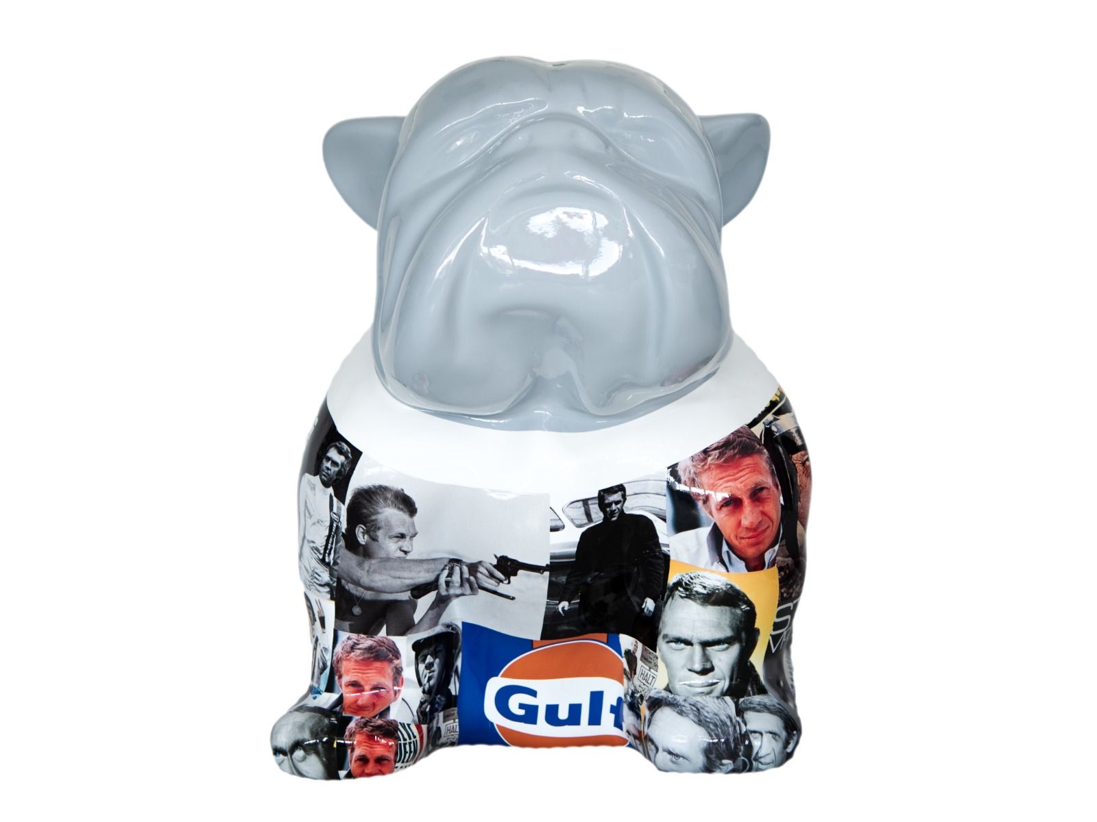 Pop Art Skulptur Englische Bulldogge Steve McQueen Gulf 64 x 44cm 