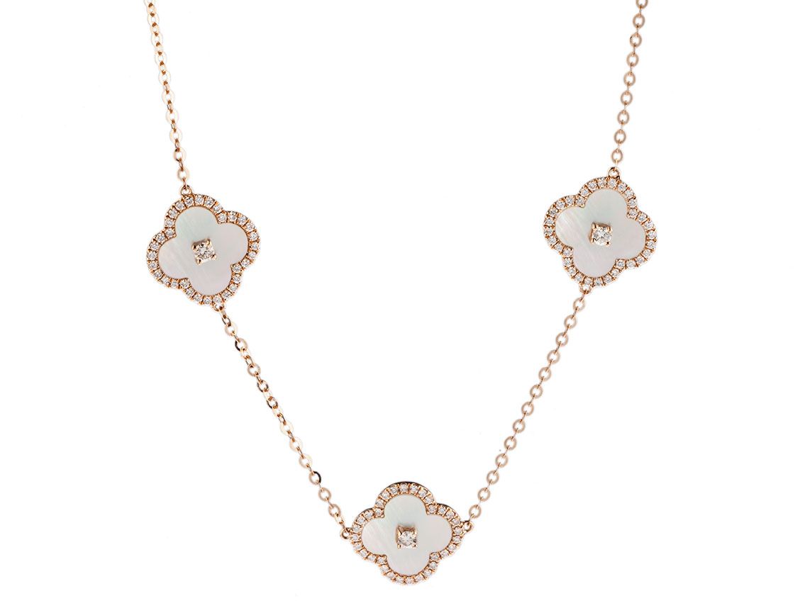 Palido Halskette 18kt Roségold 3,5g Diamanten Perlmutt  0,50ct 450mm Neu