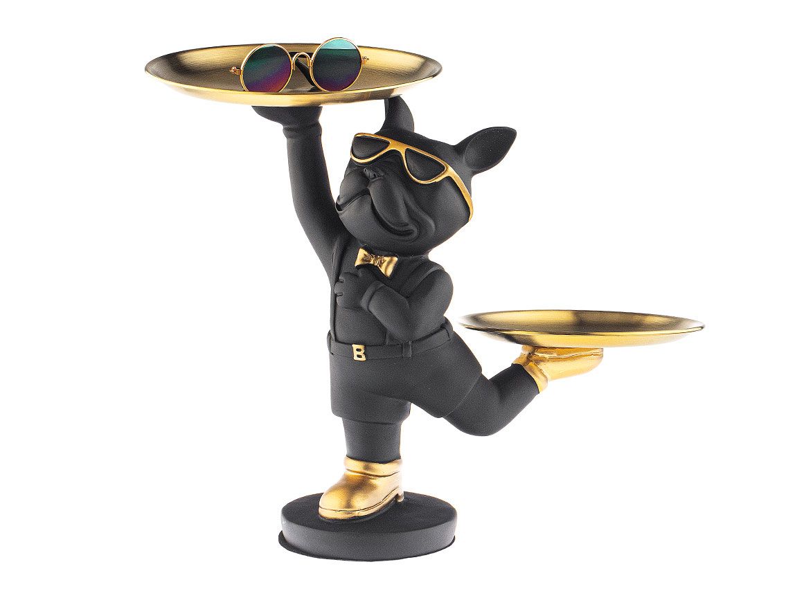 Pop Art Skulptur Französische Bulldogge Schwarz Gold 31 x 27cm 