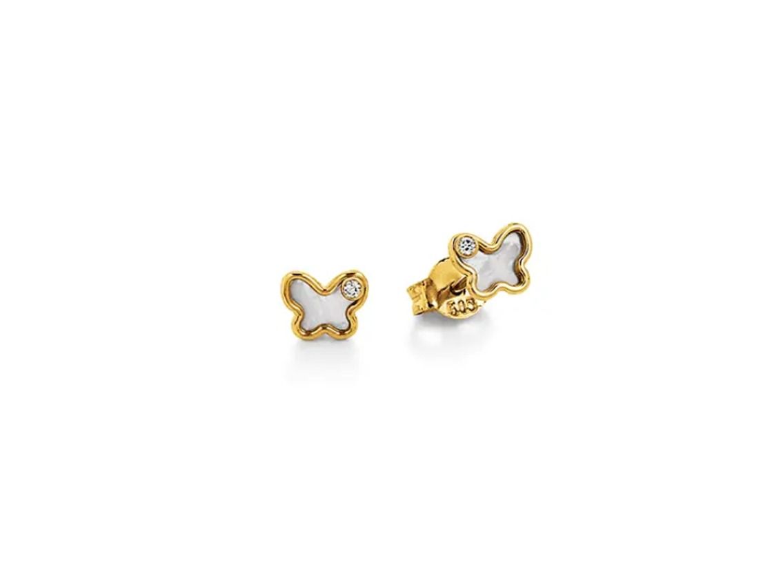 Palido Ohrstecker Schmetterling 14kt Gelbgold 0,3g Zirkonia Perlmutt