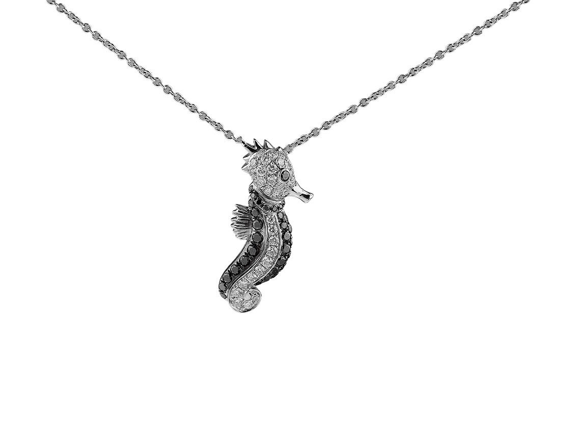Collier Anhänger Seepferdchen 18kt Weißgold 4,5g Diamanten 0,90ct