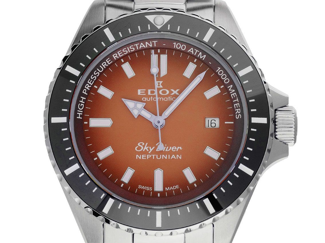 Edox Neptunian Date Stahl Automatik Armband Stahl 44mm Ref.80120-3NM-ODN Box&Pap. Full Set Neu