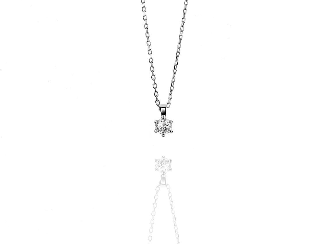 Halskette Solitär 18kt Weißgold 1,6g Diamant 0,20ct 420mm