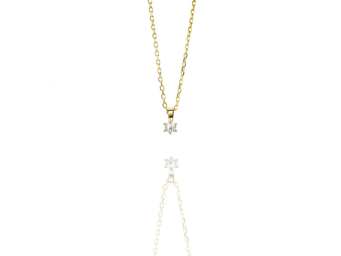 Facet Halskette Solitär 18kt Gelbgold 1,6g Diamant 0,05ct 420mm 