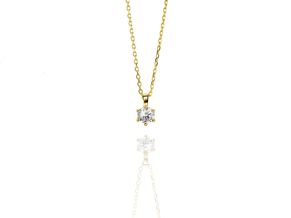 Facet Halskette Solitär 18kt Gelbgold 2,2g Diamant 0,70ct 420mm