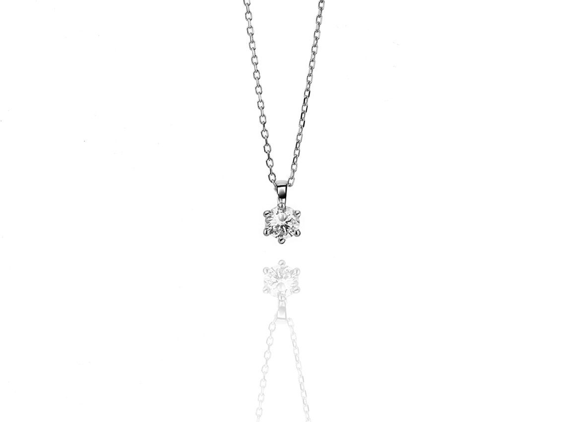 Halskette Solitär 18kt Weißgold 1,7g Diamant 0,30ct 420mm 
