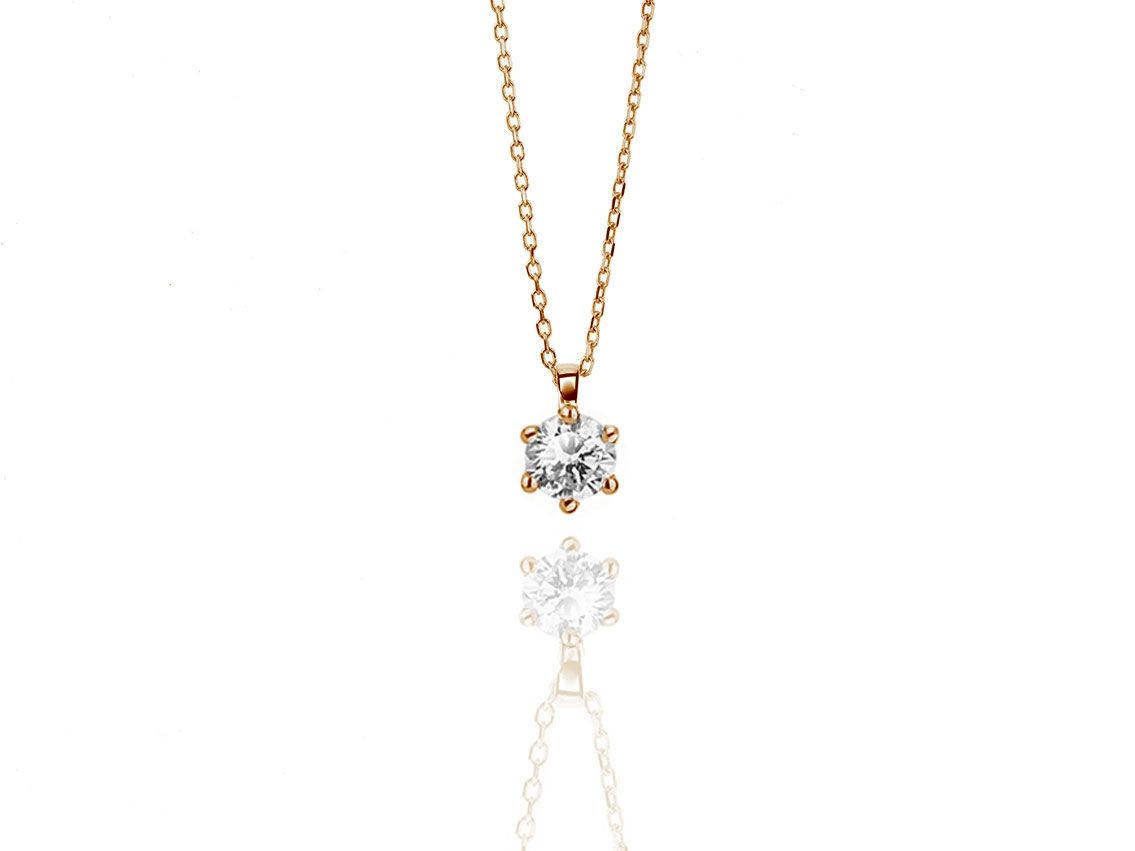 Facet Halskette Solitär 18kt Rotgold 1,9g Diamant 0,50ct 420mm 