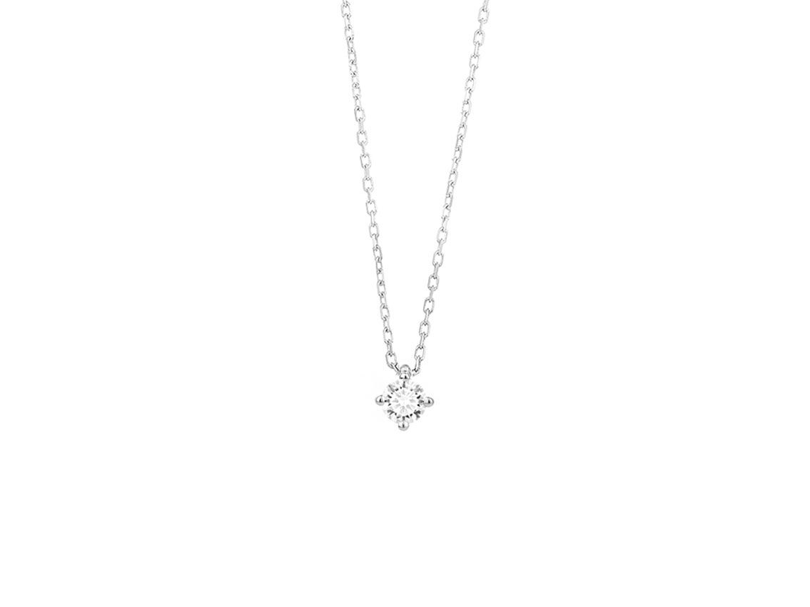 Facet Halskette Solitär 18kt Weißgold 1,5g Diamant 0,10ct 420mm 