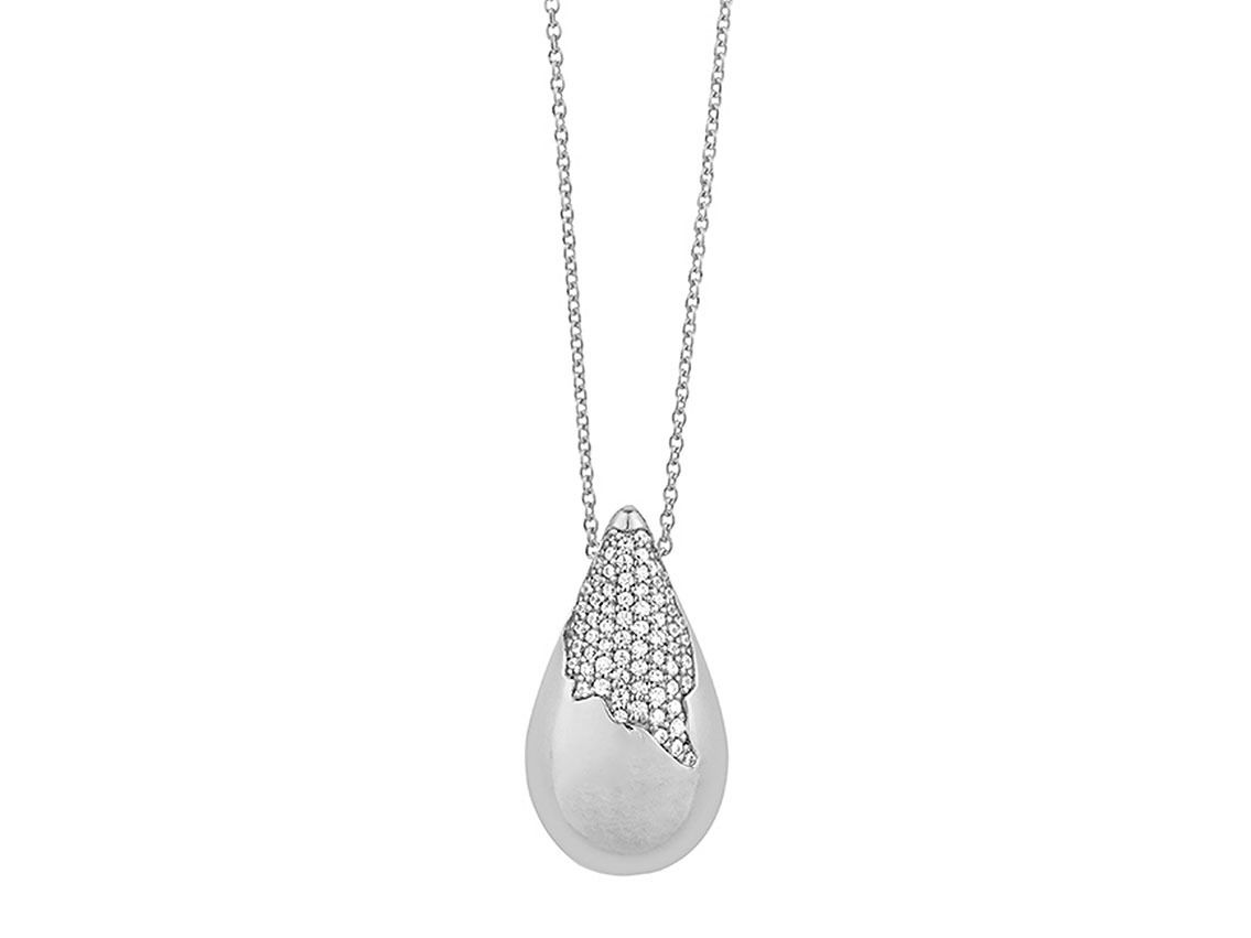 Facet Halskette mit Anhänger Tropfen 18kt Weißgold 2,4g Diamanten 0,27ct 440mm