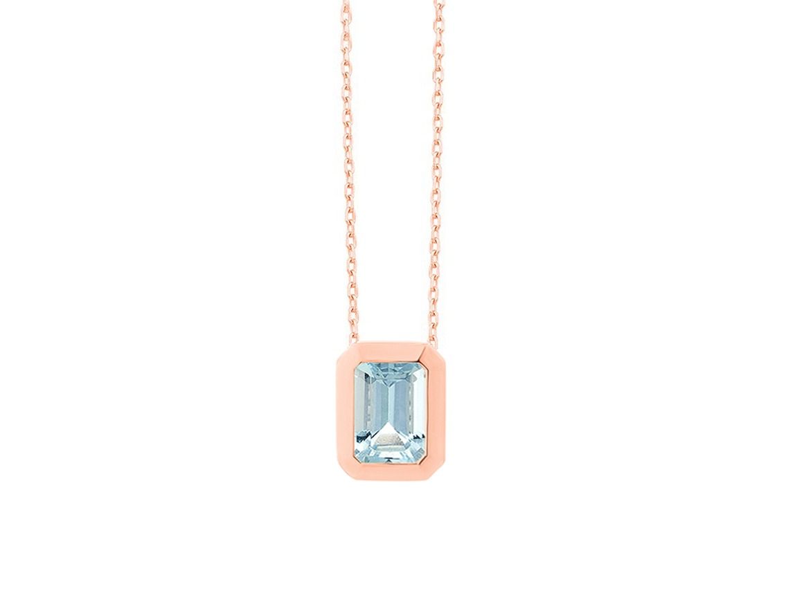 Facet Halskette Anhänger 18kt Roségold 2,5g Aquamarine 420mm 