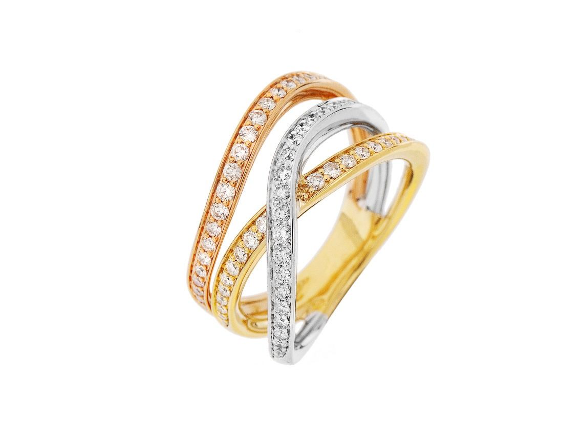Facet Ring Design Tricolor 18kt Gelb/Weiß/Roségold 8,7g Diamanten 0,70ct