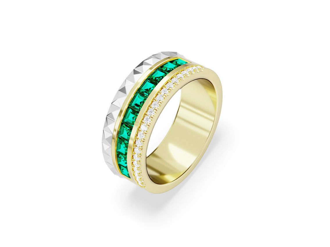 Ring Memory 18kt Gelbgold 18kt Weißgold Diamanten 0,13ct Tsavorit 0,83ct 7,3g 