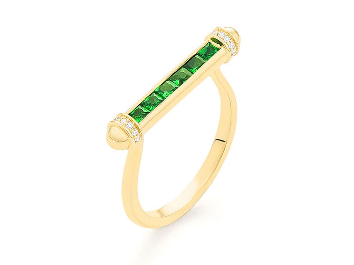Facet Ring 18kt Gelbgold 3,4g Diamanten 0,07ct Tsavorit 0,60ct 