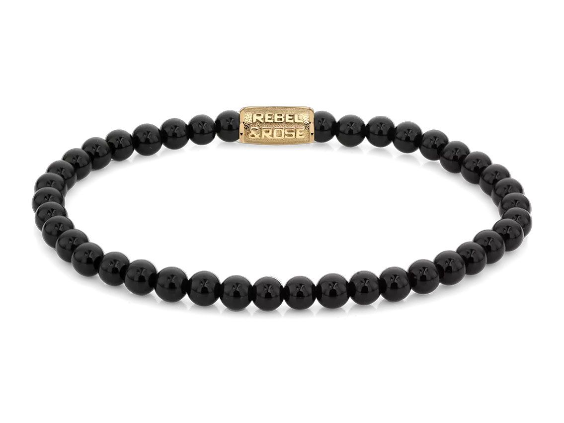 Rebel&Rose Armband Black Velvet Yellowgold Gelbgold Onyx 5,1g