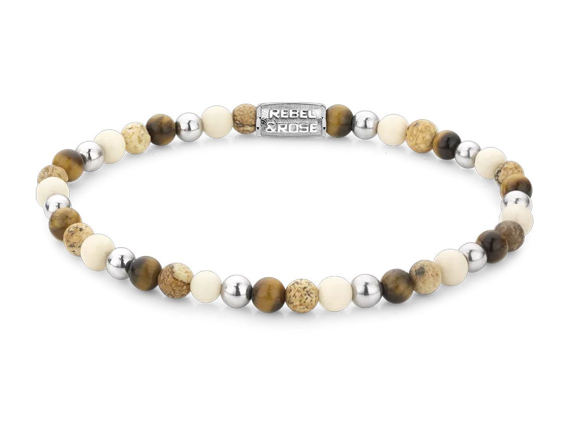 Rebel&Rose Armband Autumn Love Stahl Fossil Tigerauge 5,7g