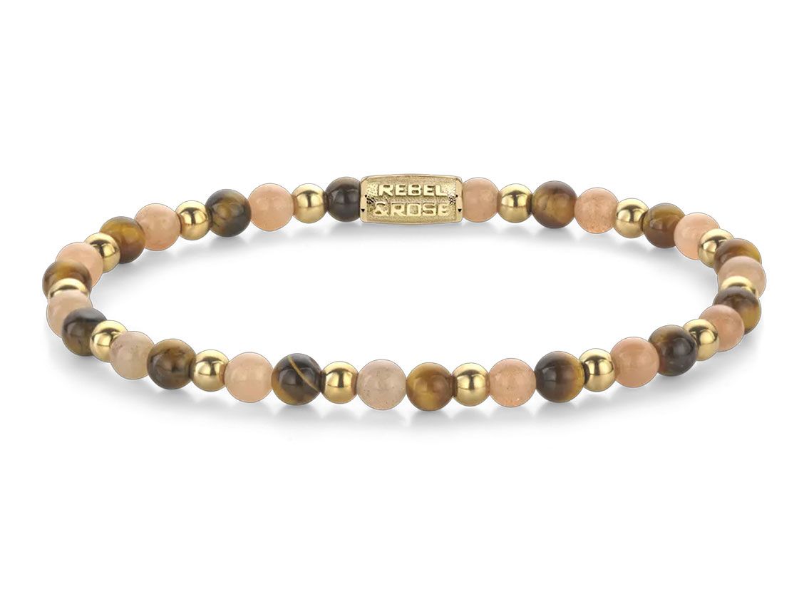 Rebel&Rose Armband Sunset Beach Gelbgold Tigerauge Sonnenstein 6,6g