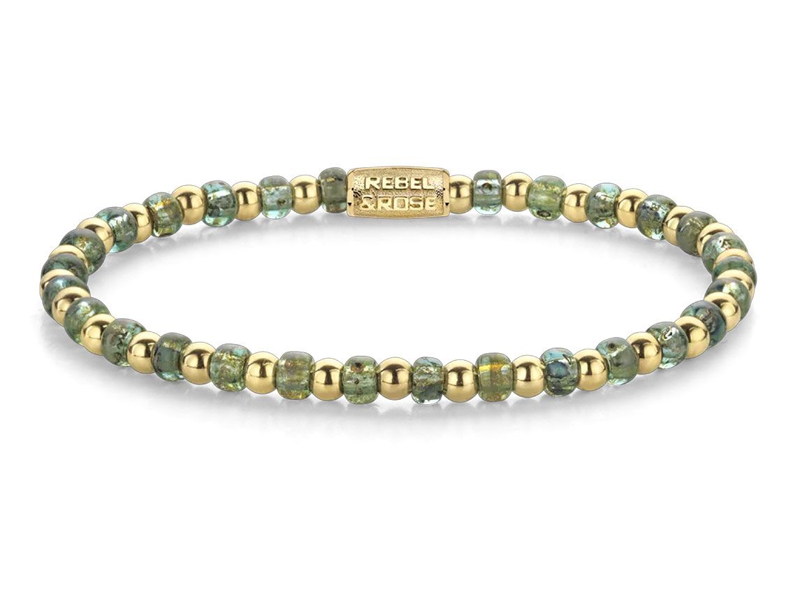 Rebel&Rose Armband Mix Glass Rocks Secret Garden Gelbgold Glasperlen grün 8,3g