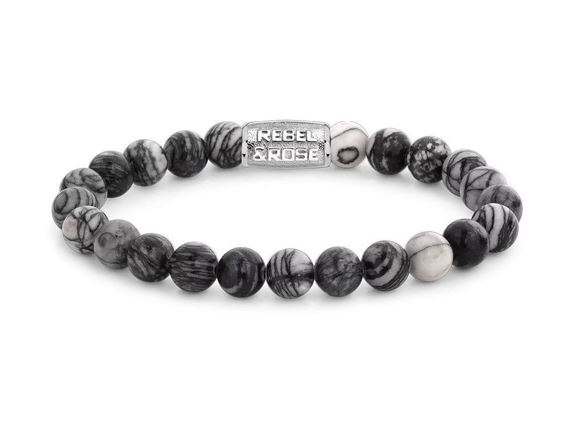 Rebel&Rose Armband Black Wolf Black Network Agate Stahl 18,5g