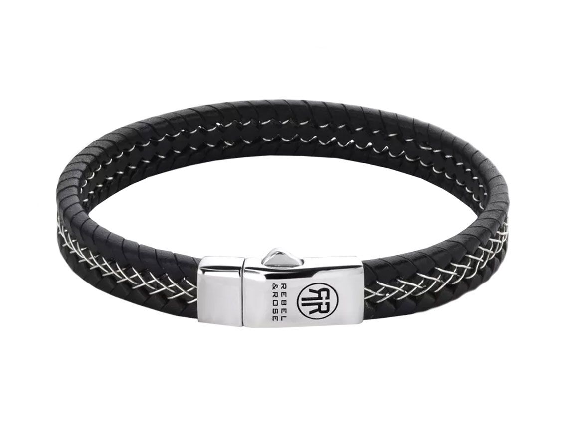 Rebel&Rose Armband Silver Wired Black Leder 925 Sterling Silber 11,4g