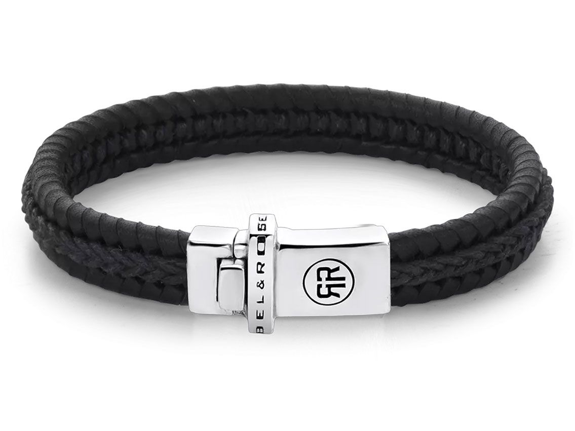 Rebel&Rose Armband Dual Twisted Black Leder 925 Sterling Silber 11,9g