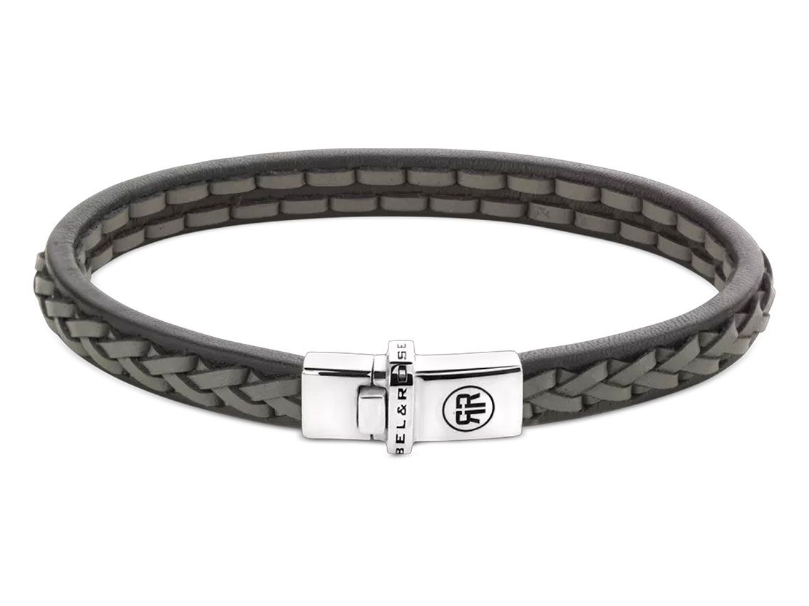 Rebel&Rose Armband Single Stranded Black Grey Leder 925 Sterling Silber 8,7g