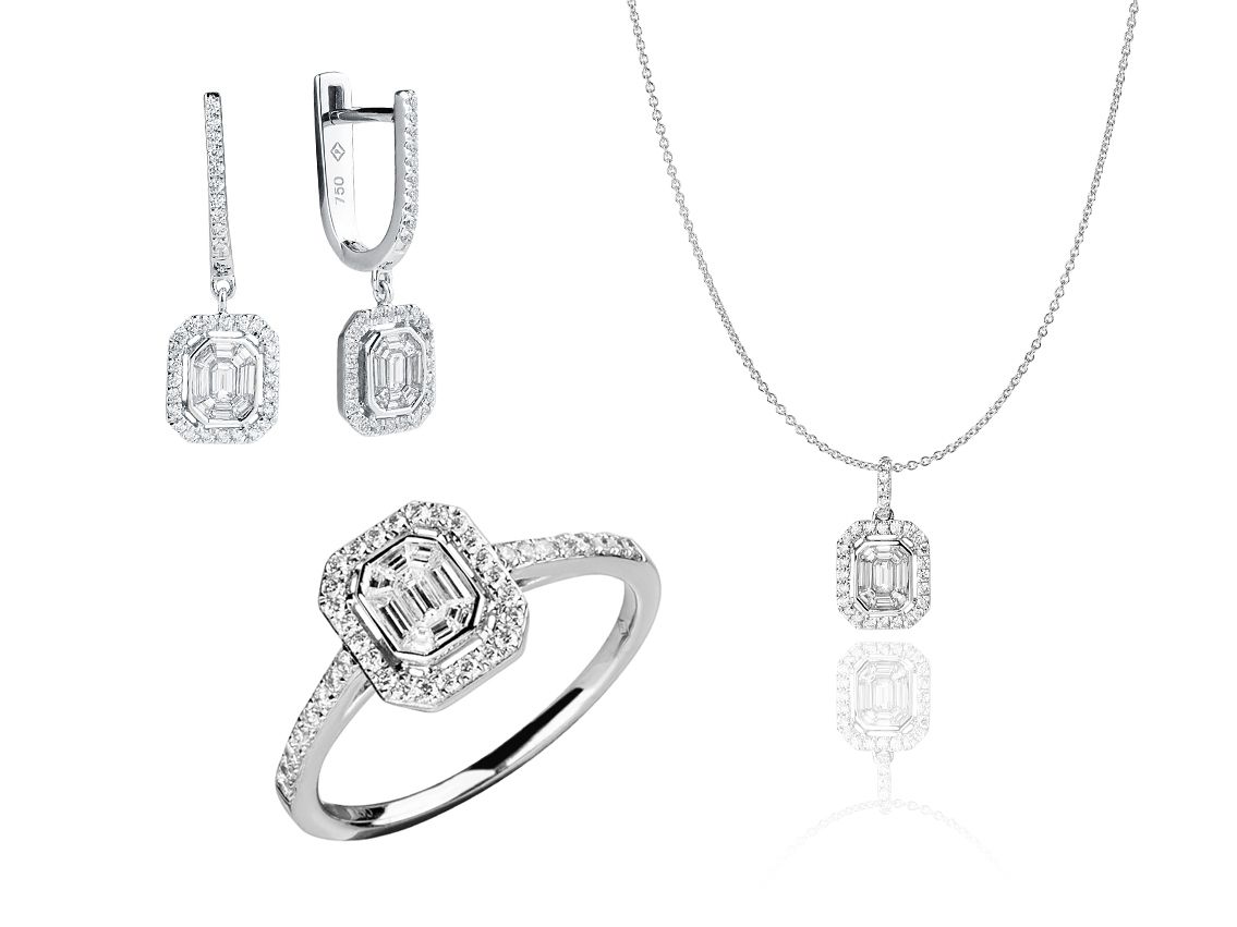 Palido Schmuckset Ohrschmuck Ring Halskette Anhänger 18kt Weißgold Diamond Neu