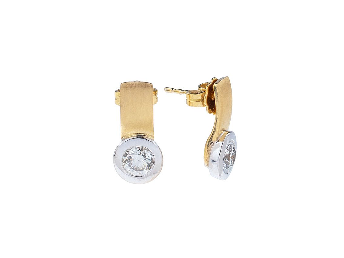 Ohrstecker Solitär 18kt Gelbgold Weißgold Diamanten 1,04ct